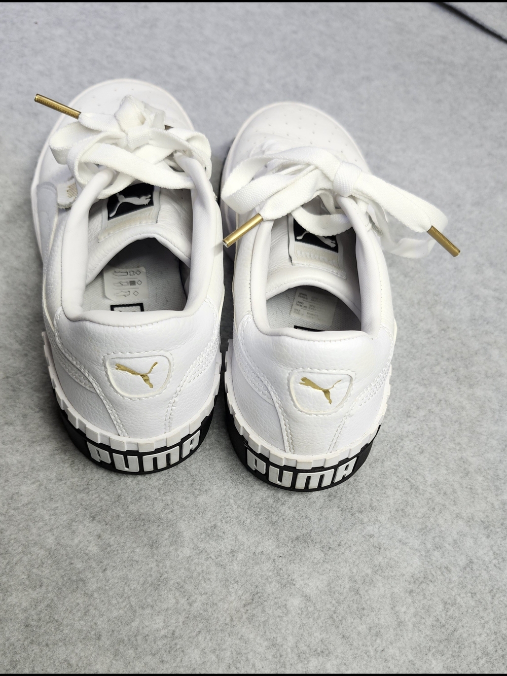Puma White Leather Sneakers with Gold Accents